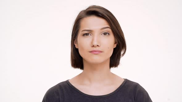 Portrait of Young Pretty Girl Playing Mimicry