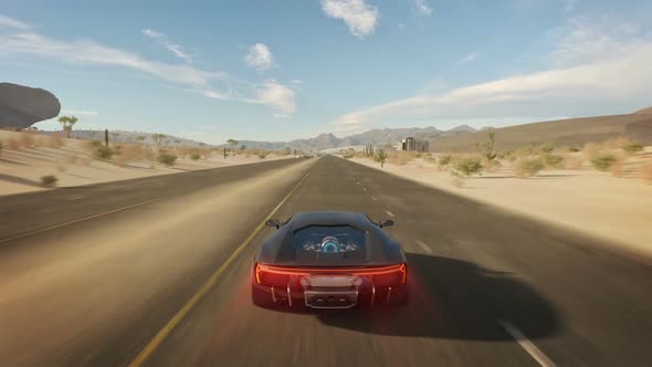 Fake 3D video game without hud, Cyber race gameplay running across the desert alt