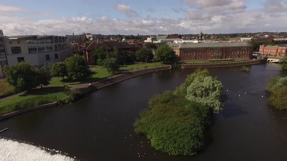 Aerial United Kingdom, Derby with river gardens