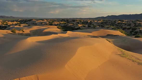 Aerial View of the Sand Dunes at Sunrise