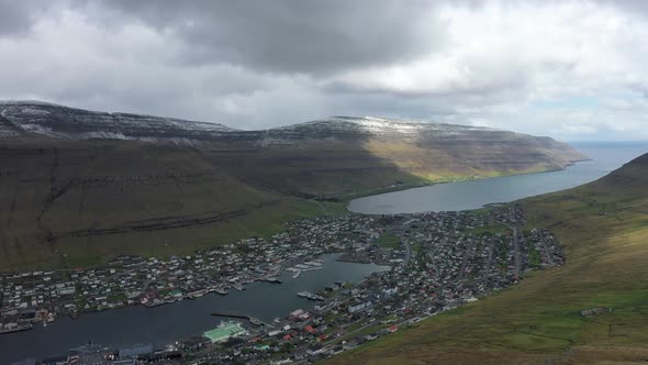 Flight Over the City of Klaksvik on Faroe Islands, Denmark