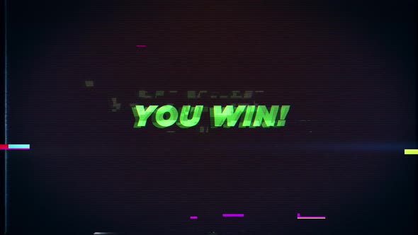 YOU WIN text glitch effects concept for video games screen