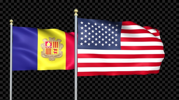 Andorra And United States Two Countries Flags Waving