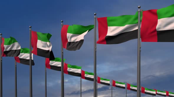 The United Arab Emirates9 Flags Waving In The Wind  2K