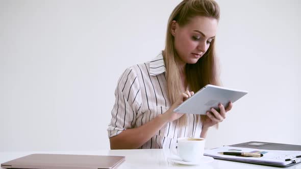 Blonde Business Woman Working at Modern Office