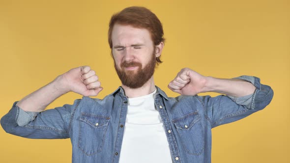 Redhead Man Yawning and Stretching Body Isolated 