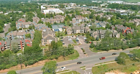 American Modern Apartment Complex of Residential Condominimum Quarter of Aerial Viewed in East