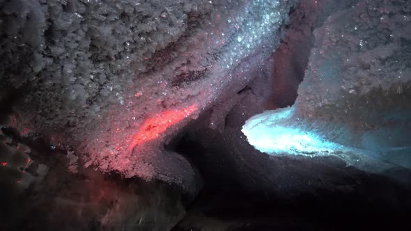 In an Ice Cave with Colored Lighting From Lanterns