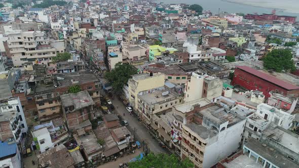 City of Varanasi (Benares) in Uttar Pradesh in India seen from the sky