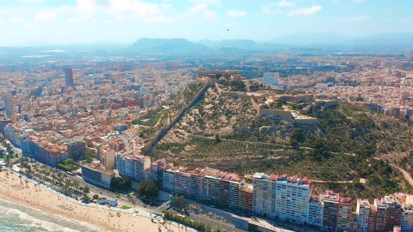 Aerial View of the Santa Barbara Castle in Alicante, Spain