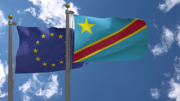 European Union Flag Vs Democratic Republic Of The Congo Flag On Flagpole