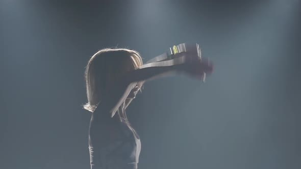 Close-up Slow Motion, Maiden Doing Exercises in Kangoo Jumps Shoes