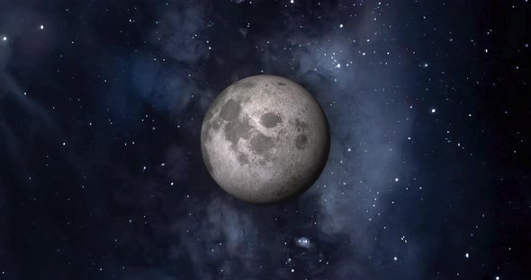 Photo realistic moon on the space with colorful galaxy.