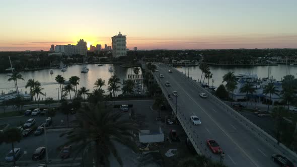 Aerial shot of Fort Lauderdale at sunset