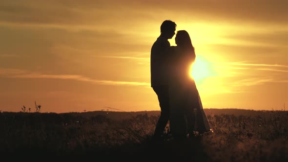 Enamored Man Woman Dance Bright Rays Sun Field Meadow