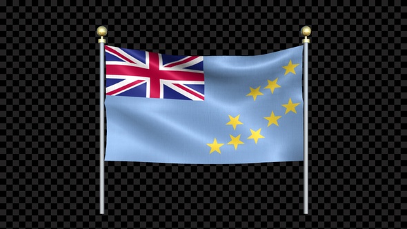 Tuvalu Flag Waving In Double Pole Looped