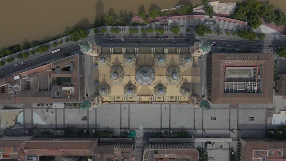 Top View of a Landmark of Valencia Historical Cathedral Next to a River
