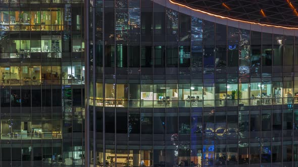 Big Glowing Windows in Modern Office and Residential Buildings Timelapse at Night