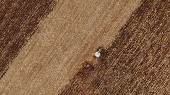 Aerial View of Tractor Working on a Field