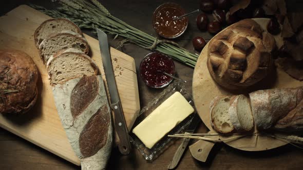 Fresh organic breads on a table