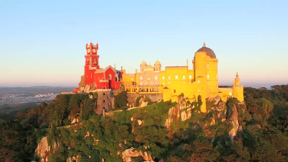 Aerial view of park and National palace of Pena, Portugal.