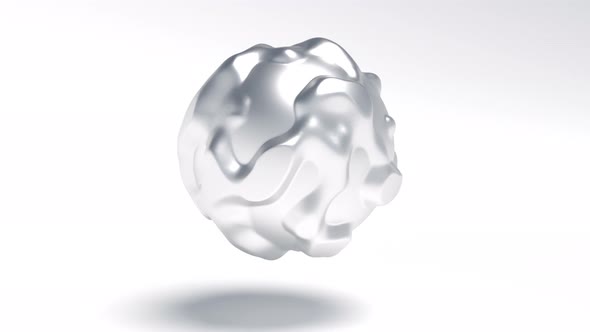 Liquid Chrome Metal Futuristic Concept Wavy Sphere Intro on White