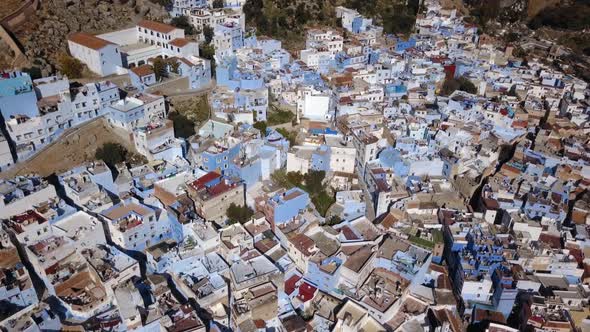 AERIAL: Chefchaouen blue city in Morocco