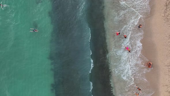 People swim in the sea aerial view 4 K Turkey Alanya