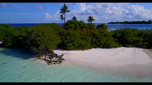 Aerial top view landscape of paradise coastline beach lifestyle by blue sea and white sand backgroun