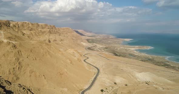 Aerial view of the surrounding area above the dead sea, Dead sea, Negev, Israel.