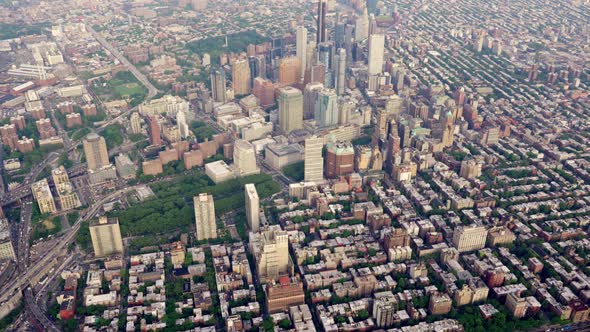 Aerial Wide Shot of Downtown Brooklyn New York Filmed From a Helicopter