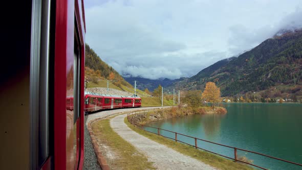 View From Train Window on Mountain Landscape