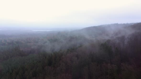 Aerial Over the Hills Covered with Forest in Himmelbjerget Area Denmark