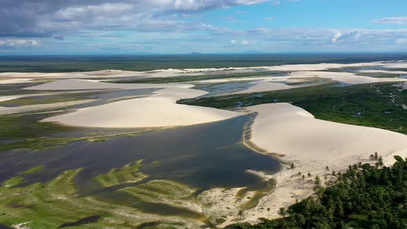 Brazilian landmark rainwater lakes and sand dunes. Jericoacoara Ceara.