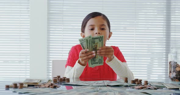 Girl as executive counting the bank notes 4K 4k