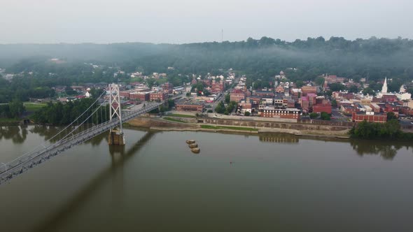 Maysville, Kentucky historic downtown along the Ohio River with the Simon Kenton Memorial Bridge