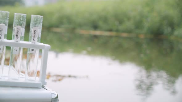 Close up of test tube for collect the samples of factory wastewater