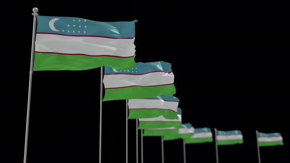 Uzbekistan Row Of Flags Animation Include Alpha Channel