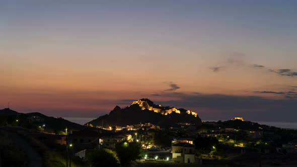 Nightfall at Myrina, Greece. Time Lapse of Night View Above the City