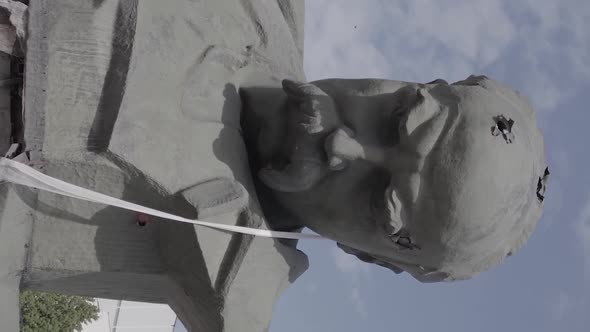 Vertical Video of the Wartorn Shevchenko Monument in Borodyanka Ukraine