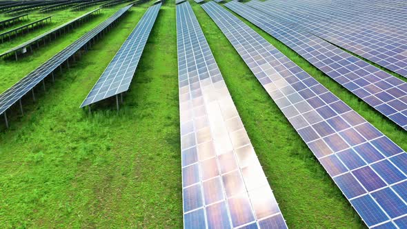 Aerial view of photovoltaic farm as a renewable energy source.