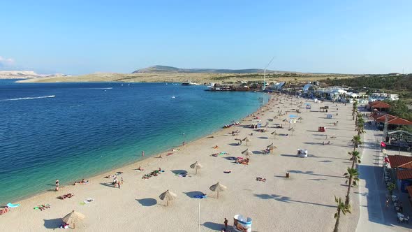 Aerial view of famous zrce beach of Pag island, Croatia