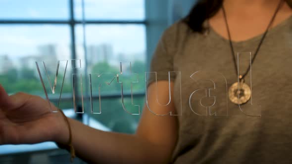 Woman Holding Glass Virtual Sign