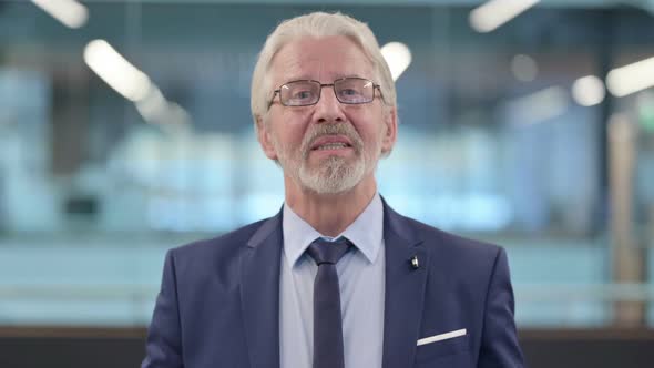 Portrait of Old Businessman Talking on Online Video Call