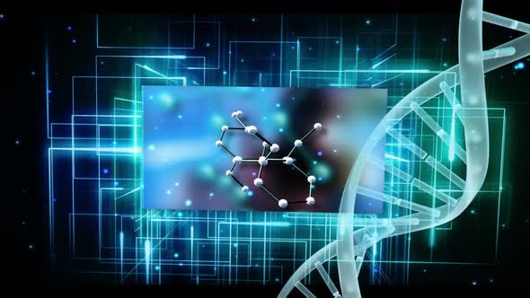 DNA helix with numeric screen against light effects alt