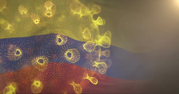 Colombian Flag With Corona Virus Bacteria alt