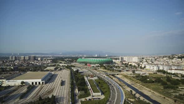 Aerial Bursa City, Train Station and Stadium 4K