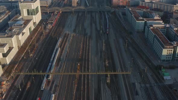 Little Traffic on Multiple Lane Train Track System of Munich, Germany Central Train Station on a