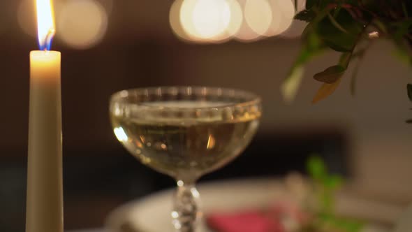 Glass of Champagne on Table at Restaurant