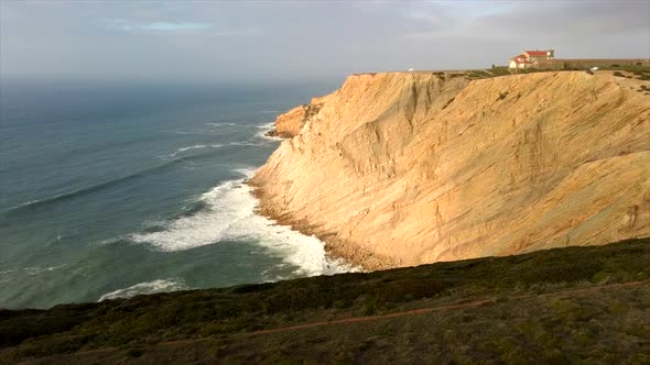 Aerial fly towards cliffs, cabo espichel, sesimbra